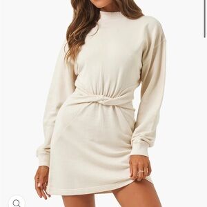 L*Space Cream Twist Front Long Sleeve Dress Small